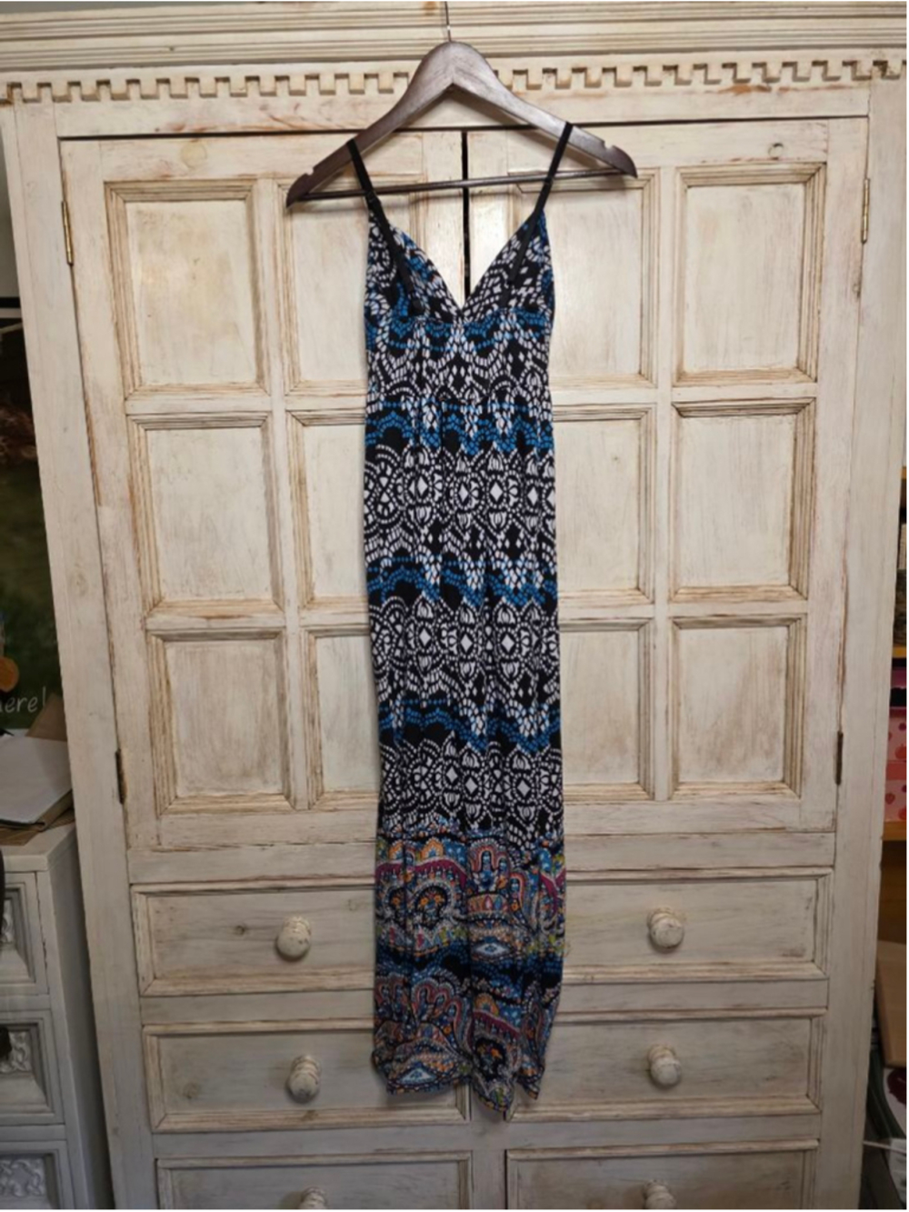 Women's Derek Heart Maxi Dress XS Black Blue Paisley - Picture 2 of 6